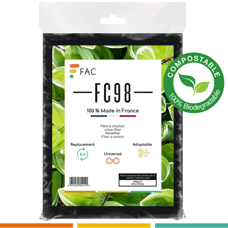 Fac FC98 - filtre à charbon Bio en fibre de lin naturel + charbon actif
