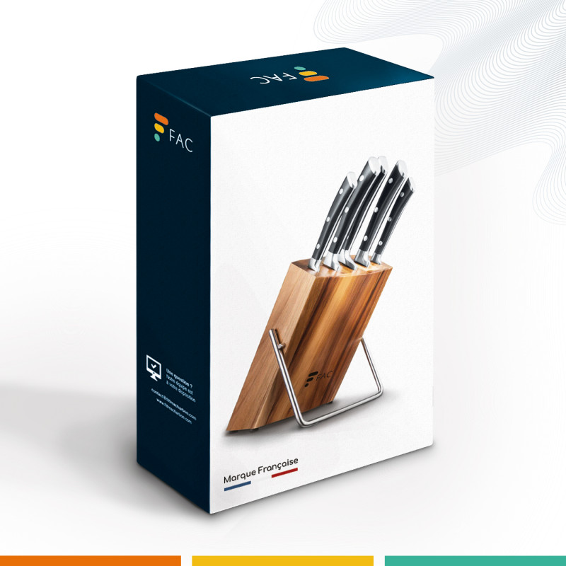 Ensemble de 5 Couteaux avec Socle en Bois, Set de Couteaux Professionnels en Acier Inoxydable, Kit de Chef