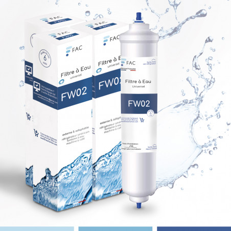 Pack de 3 Filtres à eau FW02 Fac ,Marque française, Filtre à eau pour réfrigirateur Américain.