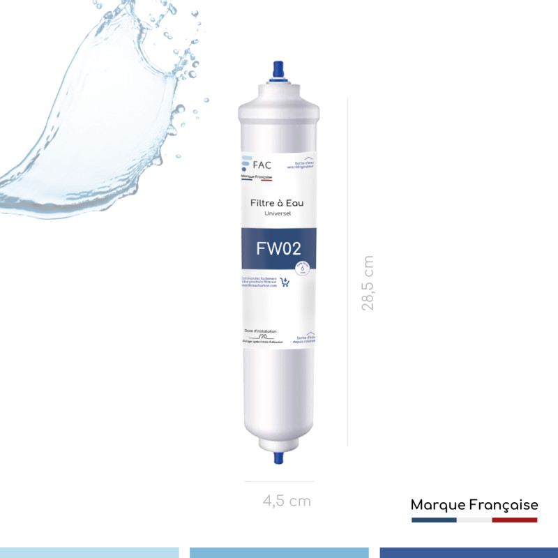 Pack de 3 Filtres à eau FW02 Fac ,Marque française, Filtre à eau pour réfrigirateur Américain.