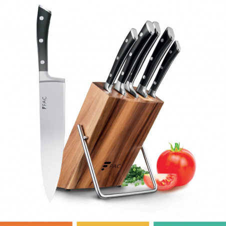Ensemble de 5 Couteaux avec Socle en Bois, Set de Couteaux Professionnels en Acier Inoxydable, Kit de Chef